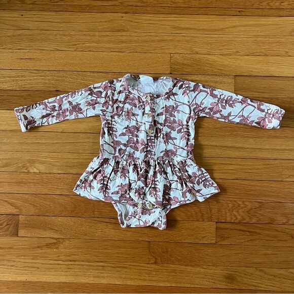 Kate Quinn Organic Seafoam Bamboo & Brown Floral Nature Skirted Bodysuits 18-24 - Picture 7 of 11